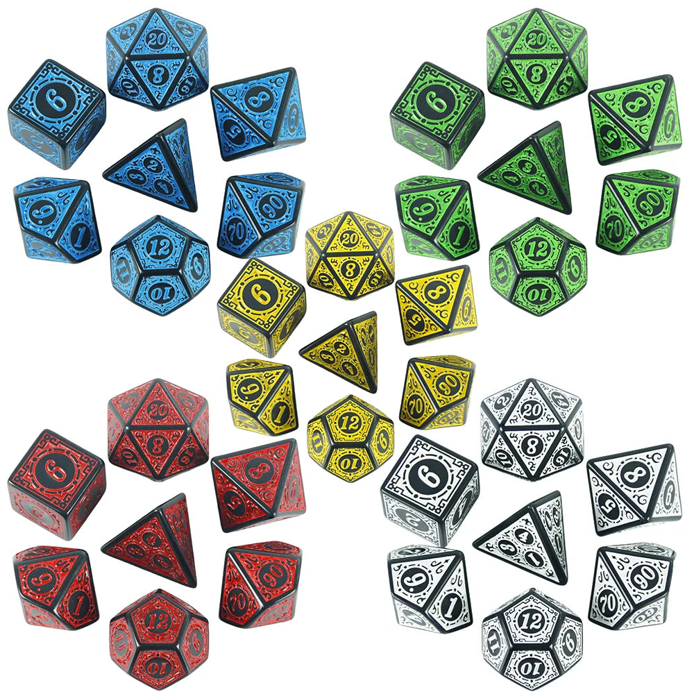 DND Dice Set Polyhedral Dice High Quality Plastic Dice Set Unique Patterns Amazing Retro Font Styles For Role Playing Games
