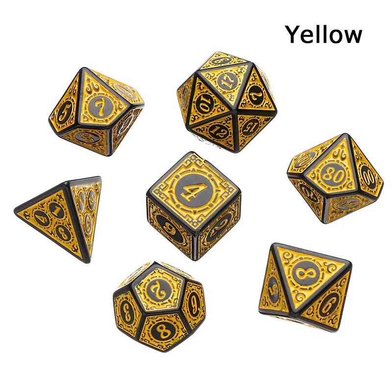 DND Game Polyhedral Dice Set with Textures Pattern 7pcs of D4 D6 D8 D10 D% D12 D20 for RPG Board Game Accessories