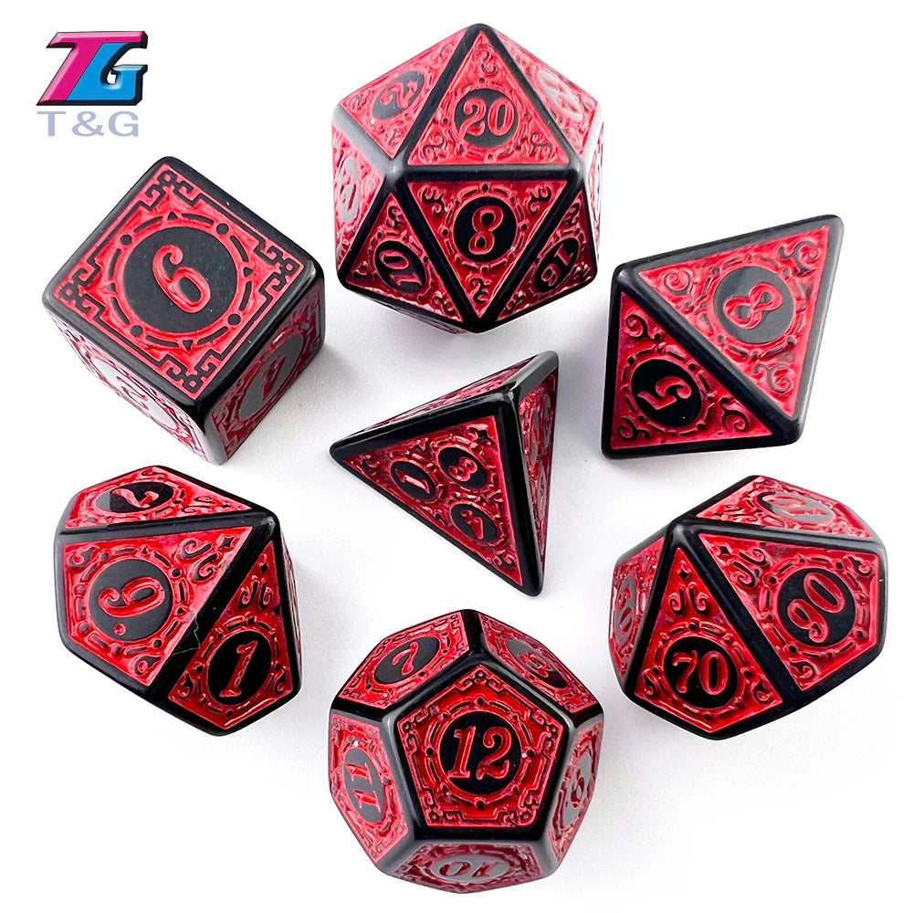 DND Dice Set Polyhedral Dice High Quality Plastic Dice Set Unique Patterns Amazing Retro Font Styles For Role Playing Games