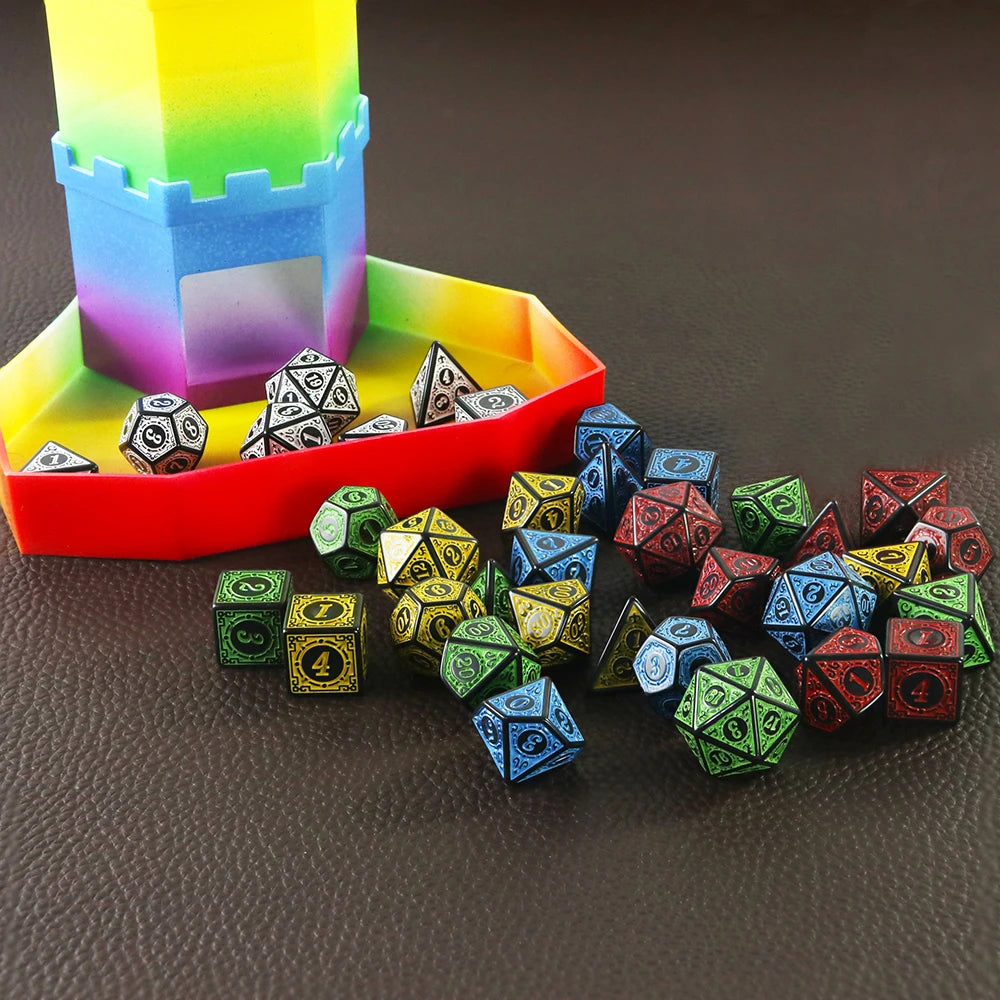 DND Dice Set Polyhedral Dice High Quality Plastic Dice Set Unique Patterns Amazing Retro Font Styles For Role Playing Games