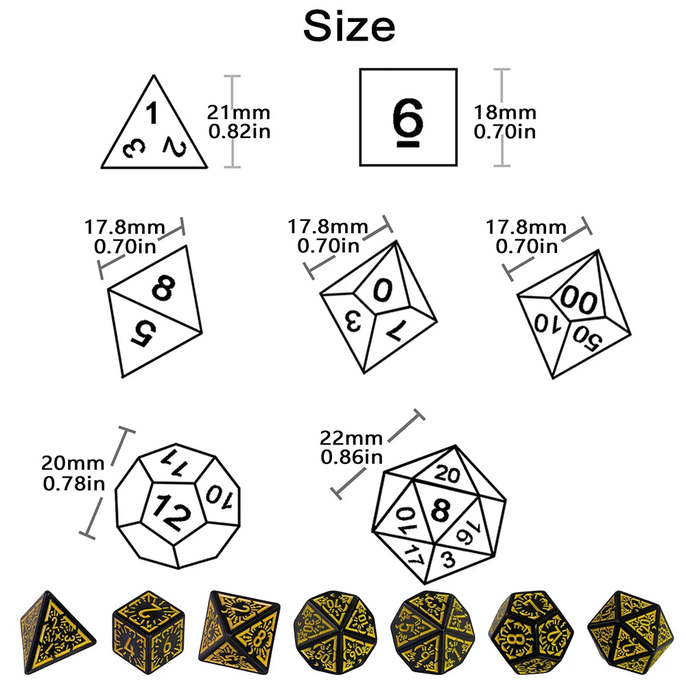 DND Carving Pattern Dice 7Pcs RPG Polyhedral Dice Set for Boardgame As Gift Entertainment Accessories