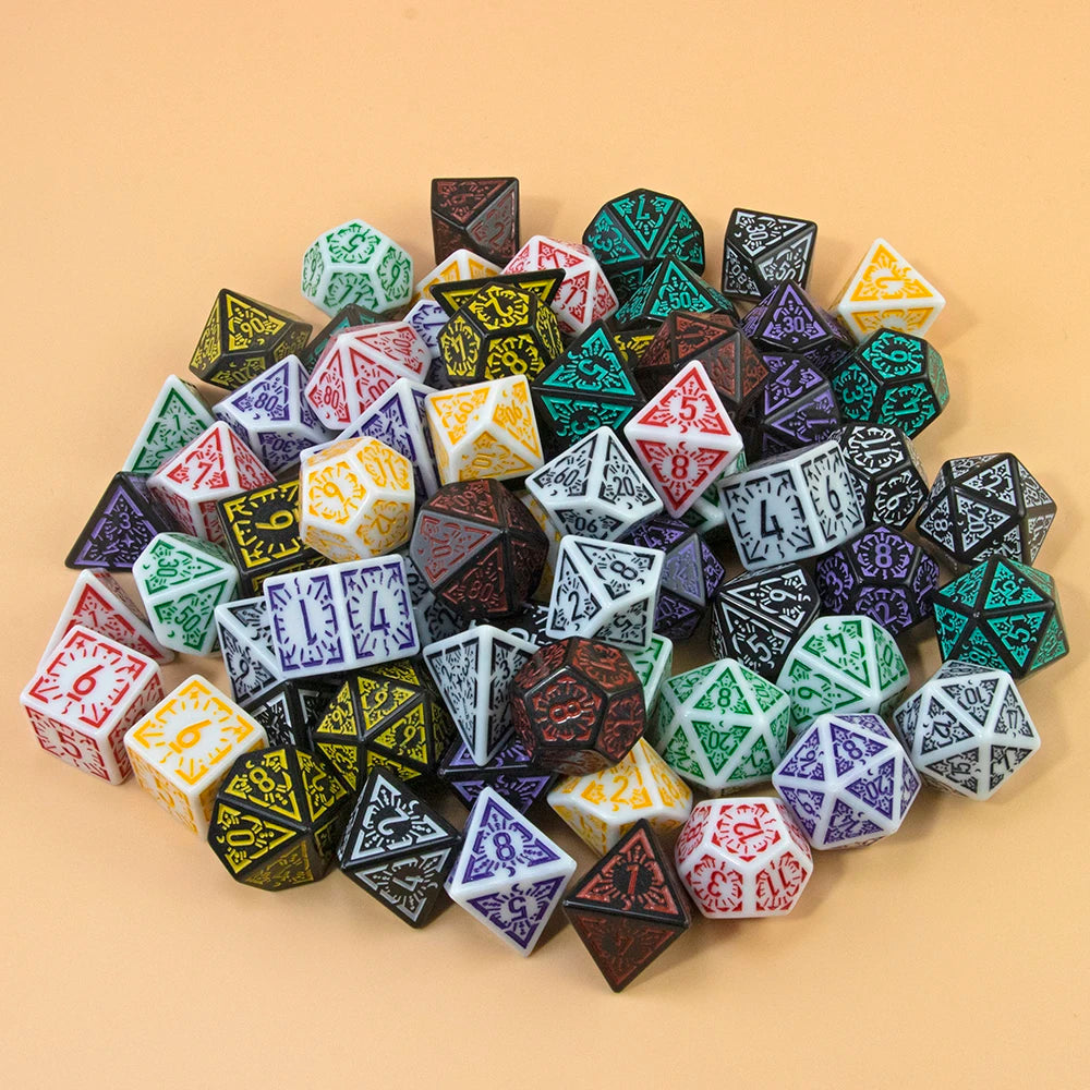 DND Carving Pattern Dice 7Pcs RPG Polyhedral Dice Set for Boardgame As Gift Entertainment Accessories