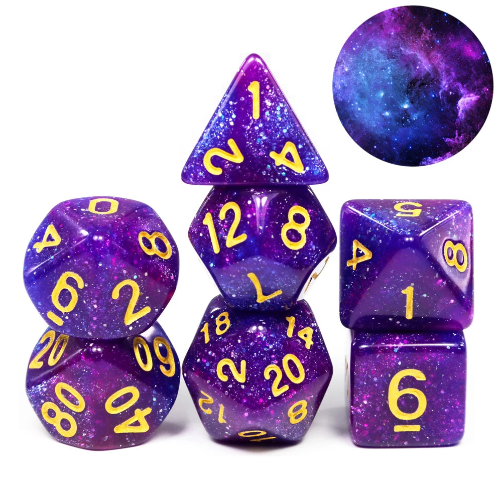 Galaxy Polyhedral Dice Set 7pcs DND Digital Dices for Tabletop Board Game Role-Playing Games Accessories