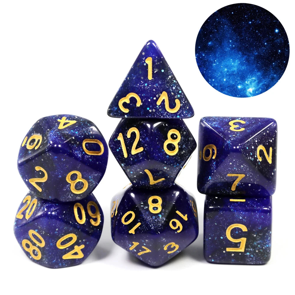 Galaxy Polyhedral Dice Set 7pcs DND Digital Dices for Tabletop Board Game Role-Playing Games Accessories