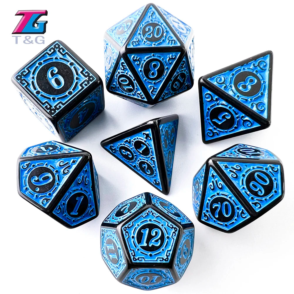 DND Dice Set Polyhedral Dice High Quality Plastic Dice Set Unique Patterns Amazing Retro Font Styles For Role Playing Games