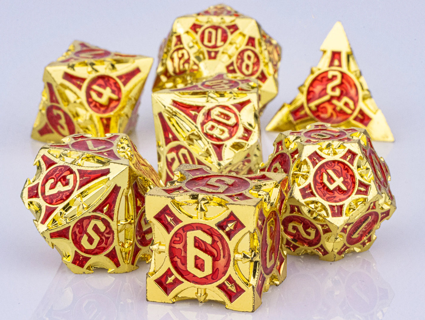 Dnd metal dice set ，red metal dice set for dungeons and dragons ，sharp edge d&d dice set