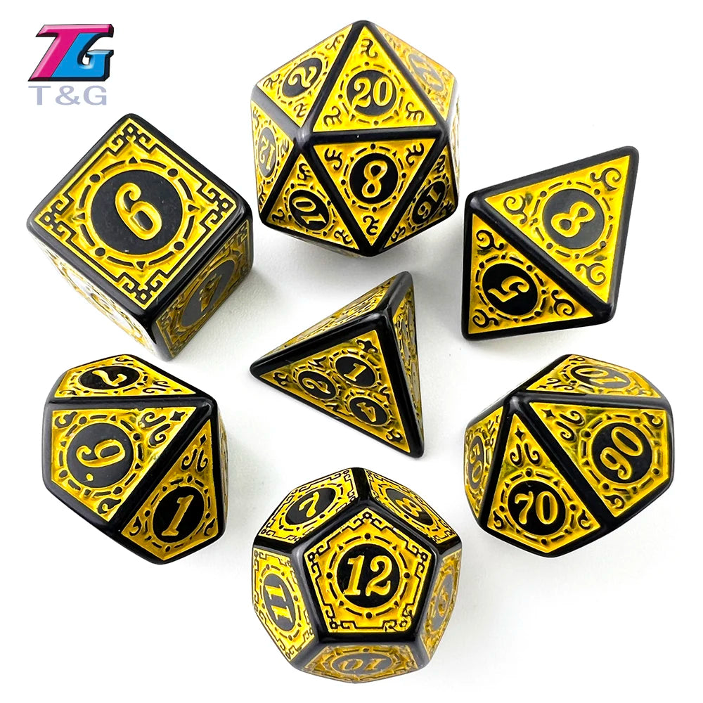 DND Dice Set Polyhedral Dice High Quality Plastic Dice Set Unique Patterns Amazing Retro Font Styles For Role Playing Games