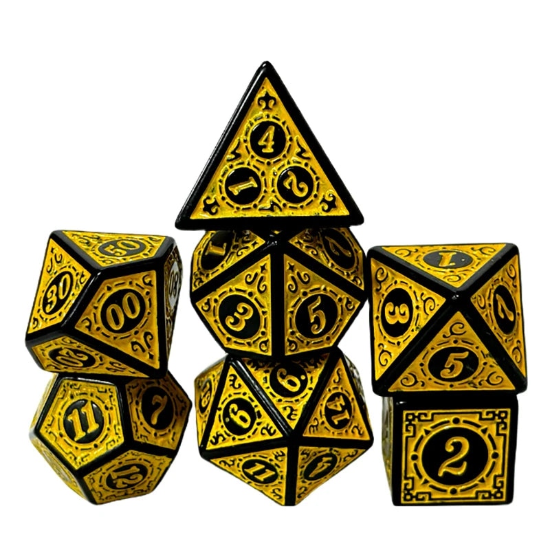 DND Game Polyhedral Dice Set with Textures Pattern 7pcs of D4 D6 D8 D10 D% D12 D20 for RPG Board Game Accessories