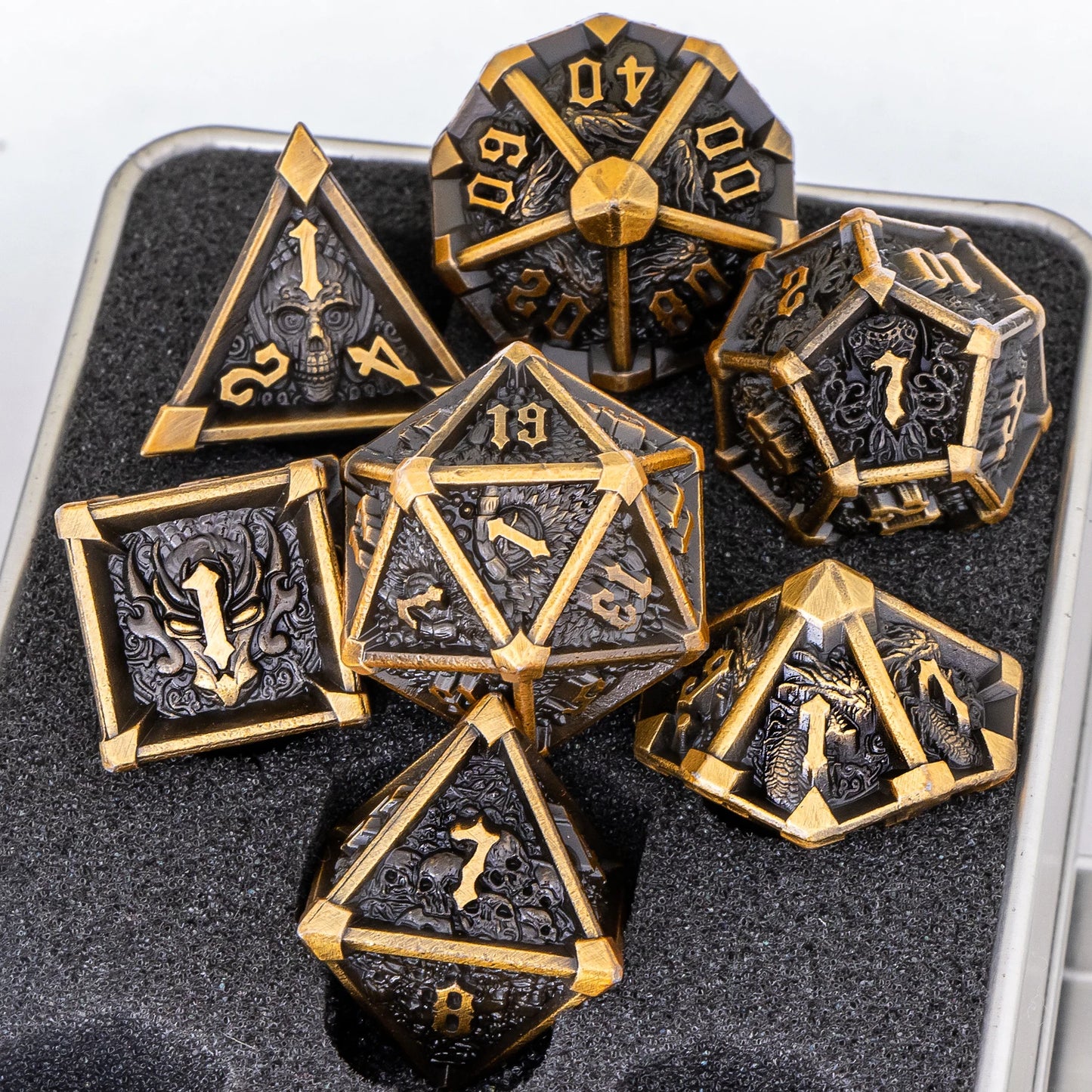 DnD Skull&Dragon Metal Dice Set, Metal Sharp Edge Dice for Dungeons and Dragons, Polyhedral Dice for Table Games, Dnd Metal Dice