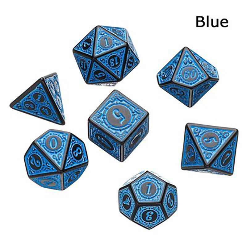 DND Game Polyhedral Dice Set with Textures Pattern 7pcs of D4 D6 D8 D10 D% D12 D20 for RPG Board Game Accessories