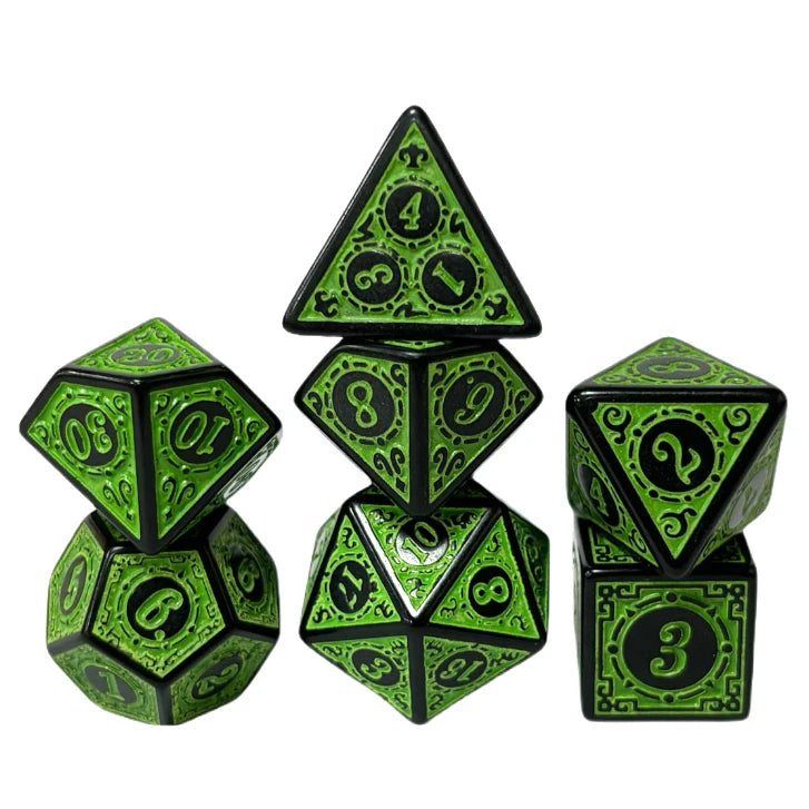 DND Game Polyhedral Dice Set with Textures Pattern 7pcs of D4 D6 D8 D10 D% D12 D20 for RPG Board Game Accessories