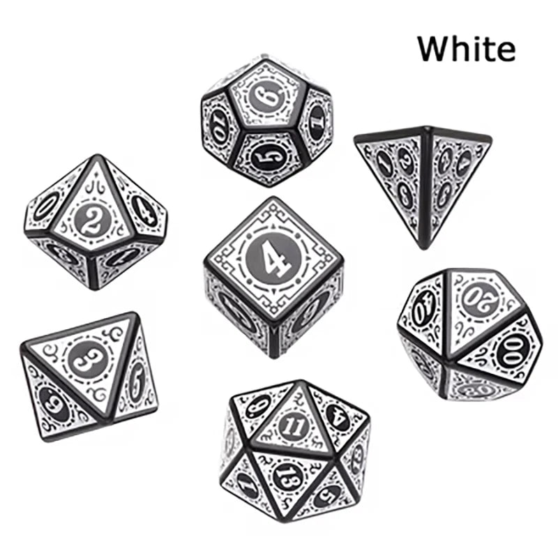 DND Game Polyhedral Dice Set with Textures Pattern 7pcs of D4 D6 D8 D10 D% D12 D20 for RPG Board Game Accessories