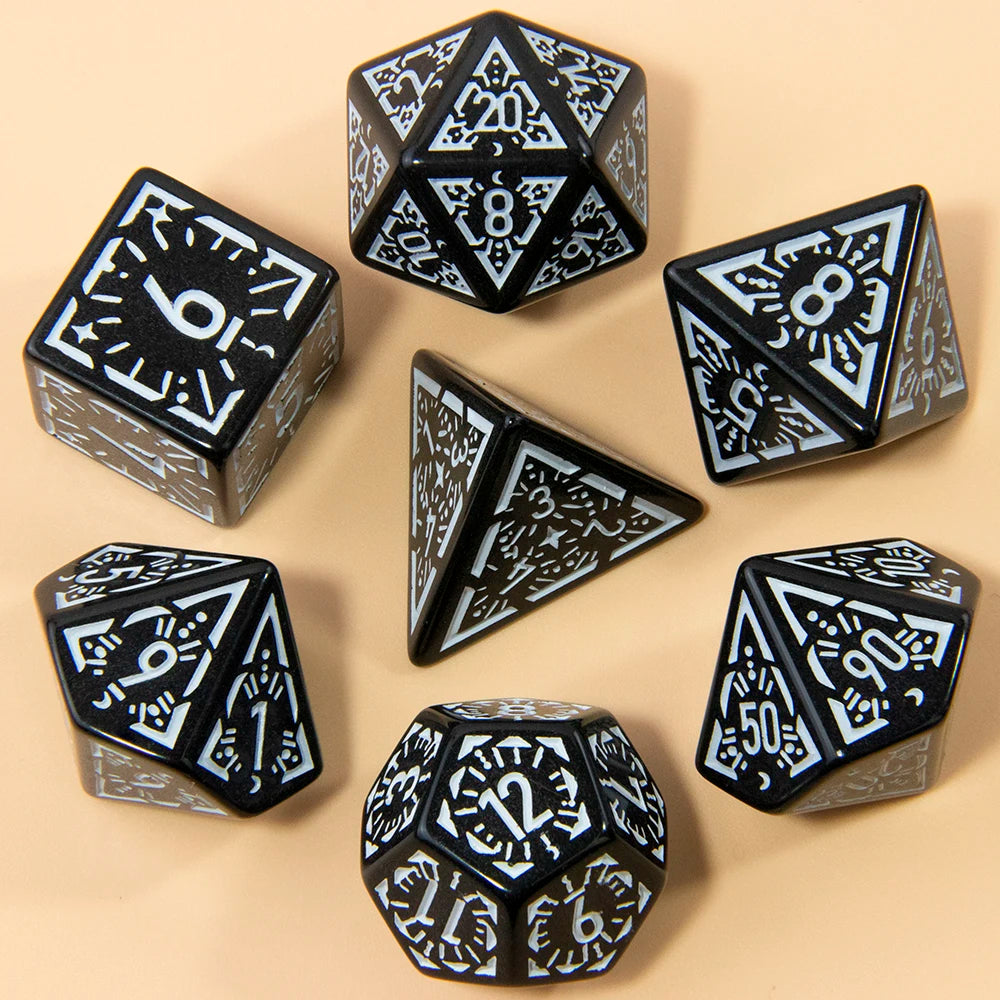 DND Carving Pattern Dice 7Pcs RPG Polyhedral Dice Set for Boardgame As Gift Entertainment Accessories