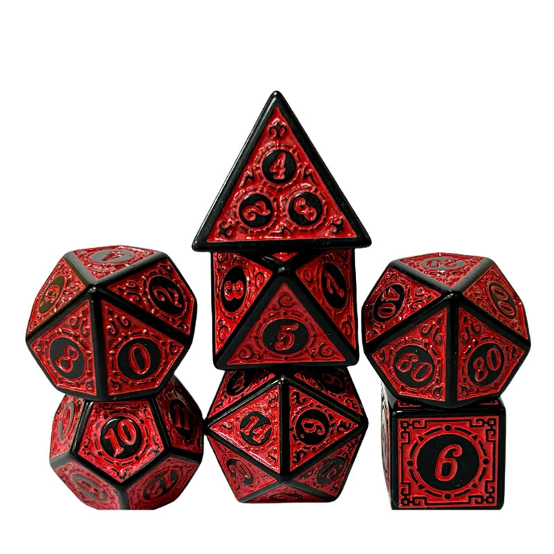 DND Game Polyhedral Dice Set with Textures Pattern 7pcs of D4 D6 D8 D10 D% D12 D20 for RPG Board Game Accessories