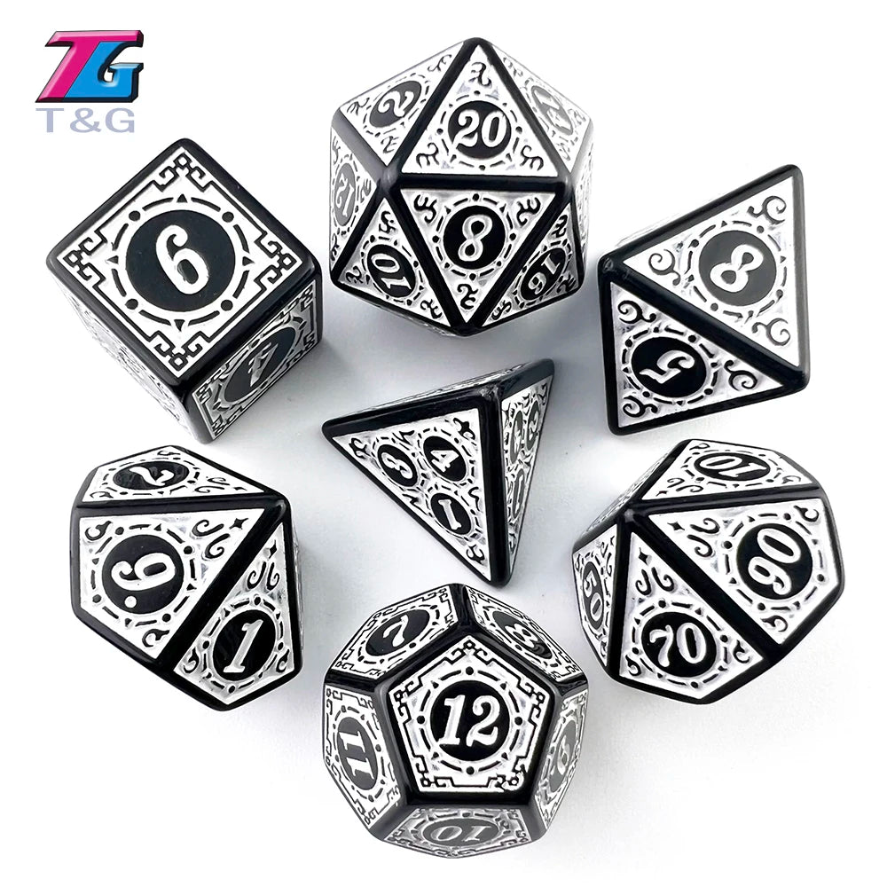 DND Dice Set Polyhedral Dice High Quality Plastic Dice Set Unique Patterns Amazing Retro Font Styles For Role Playing Games