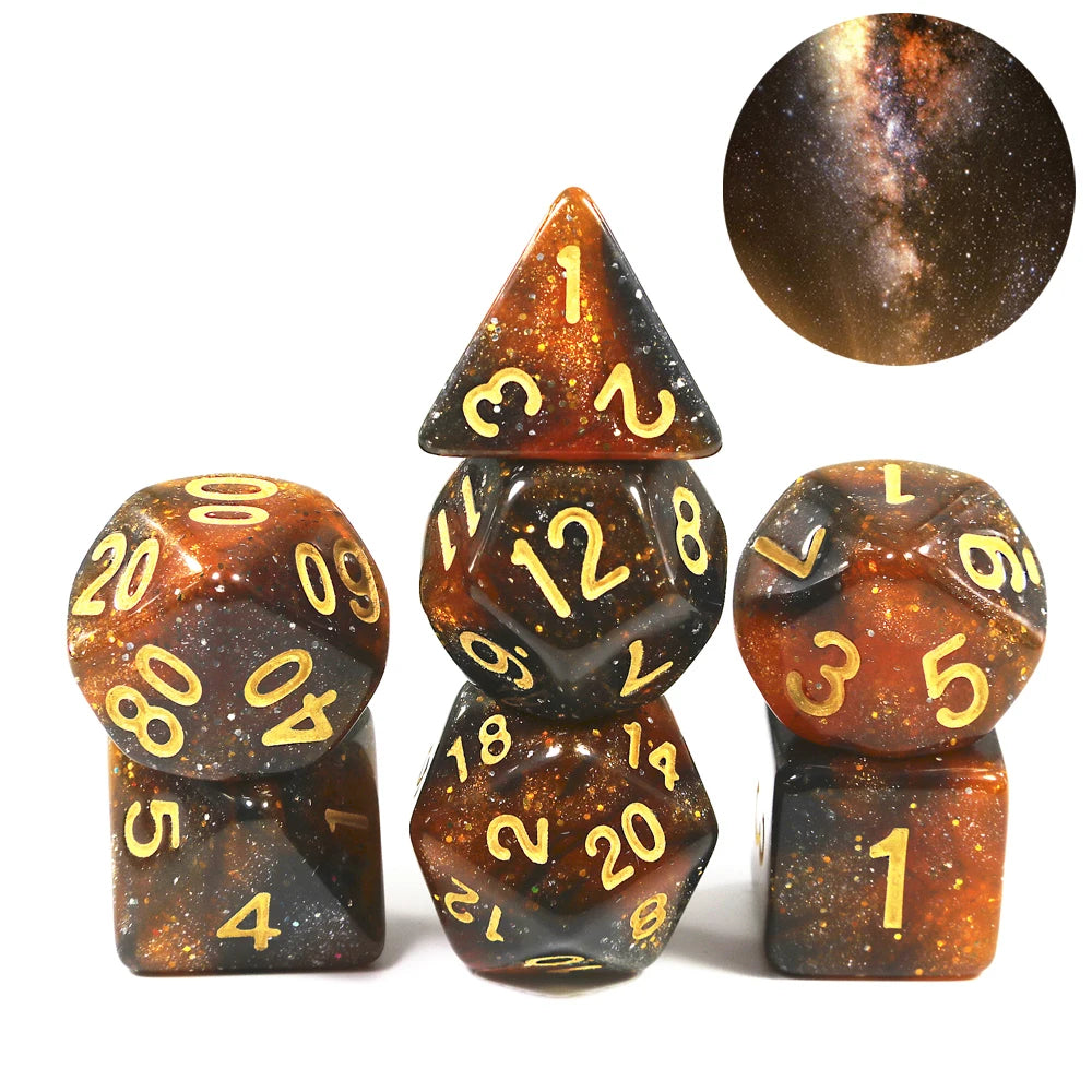 Galaxy Polyhedral Dice Set 7pcs DND Digital Dices for Tabletop Board Game Role-Playing Games Accessories