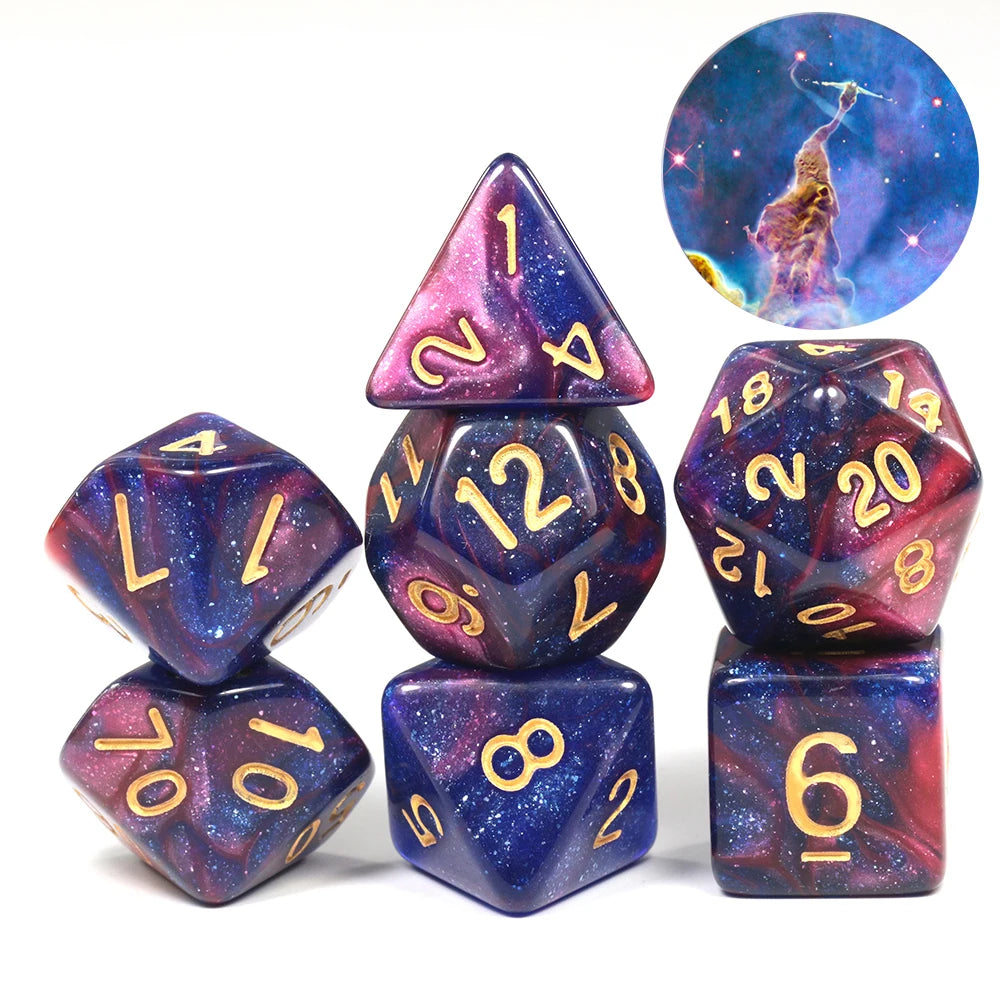 Galaxy Polyhedral Dice Set 7pcs DND Digital Dices for Tabletop Board Game Role-Playing Games Accessories