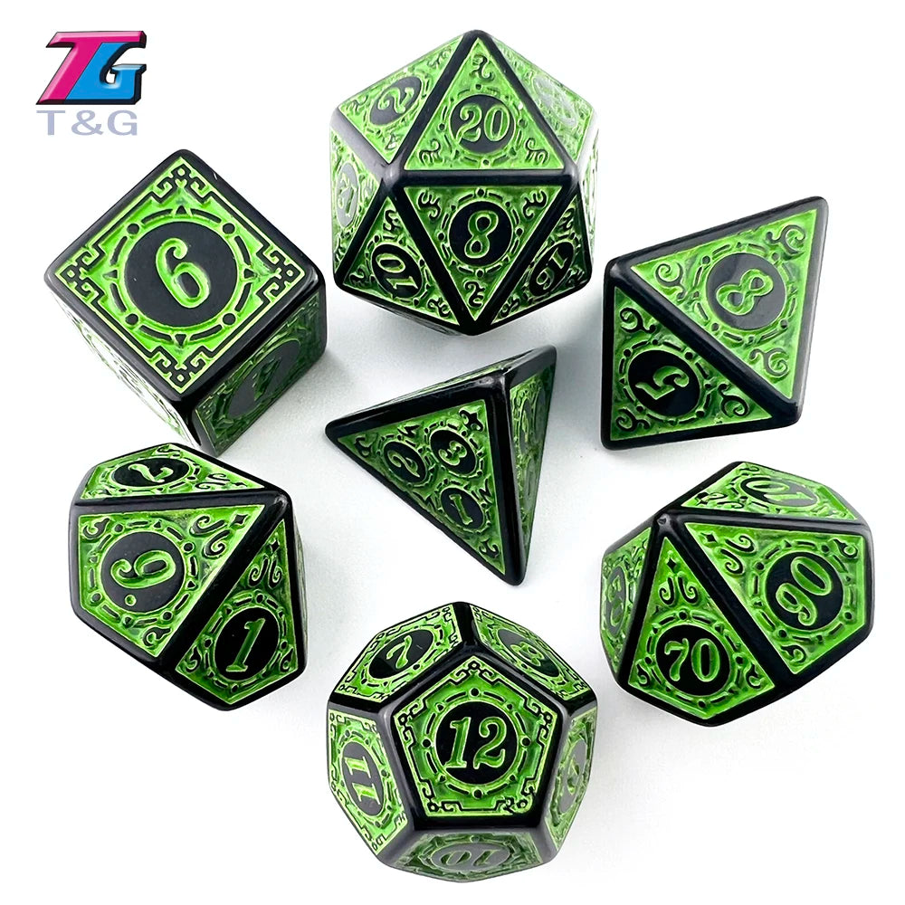 DND Dice Set Polyhedral Dice High Quality Plastic Dice Set Unique Patterns Amazing Retro Font Styles For Role Playing Games