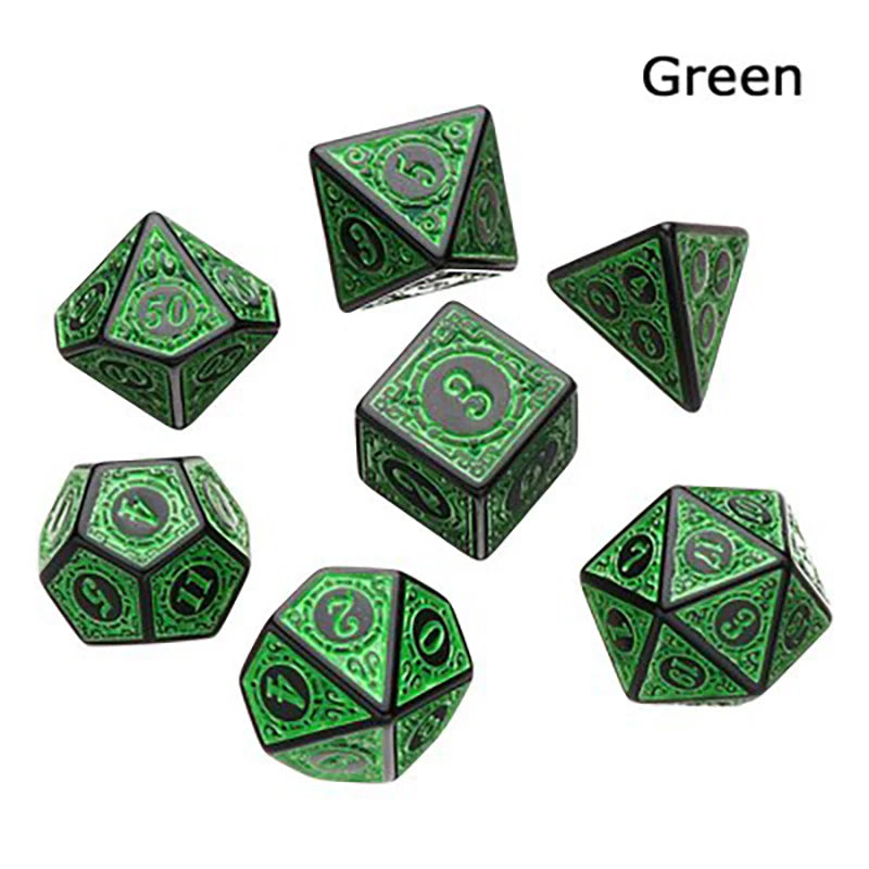 DND Game Polyhedral Dice Set with Textures Pattern 7pcs of D4 D6 D8 D10 D% D12 D20 for RPG Board Game Accessories