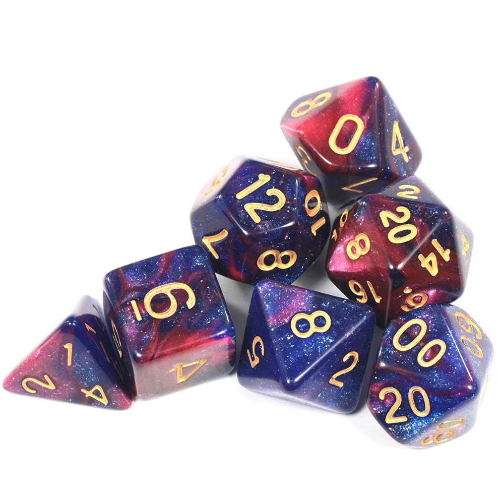 Galaxy Polyhedral Dice Set 7pcs DND Digital Dices for Tabletop Board Game Role-Playing Games Accessories