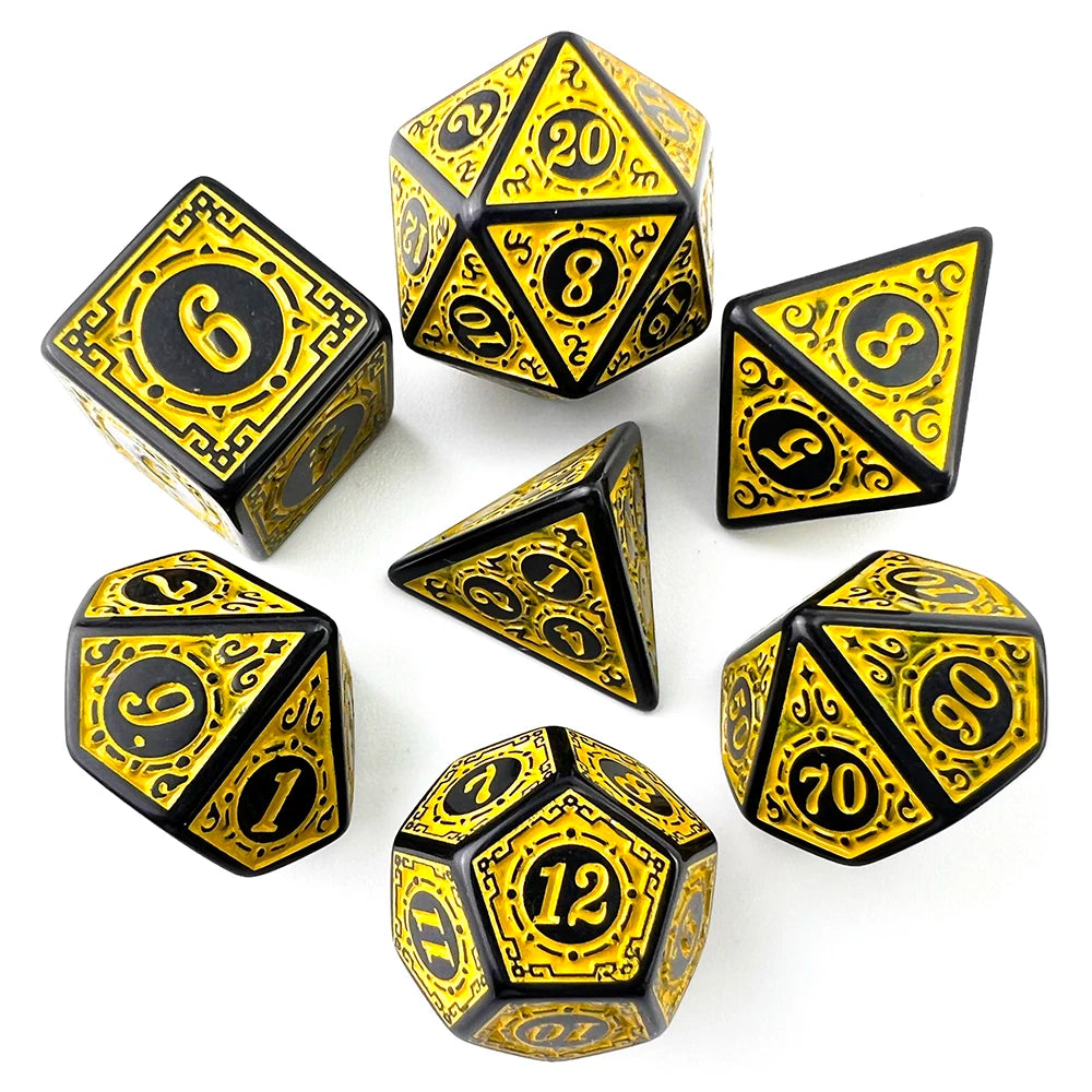 DND Dice Set Polyhedral Dice High Quality Plastic Dice Set Unique Patterns Amazing Retro Font Styles For Role Playing Games