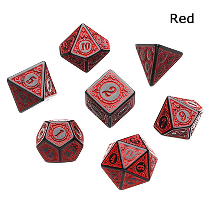 DND Game Polyhedral Dice Set with Textures Pattern 7pcs of D4 D6 D8 D10 D% D12 D20 for RPG Board Game Accessories