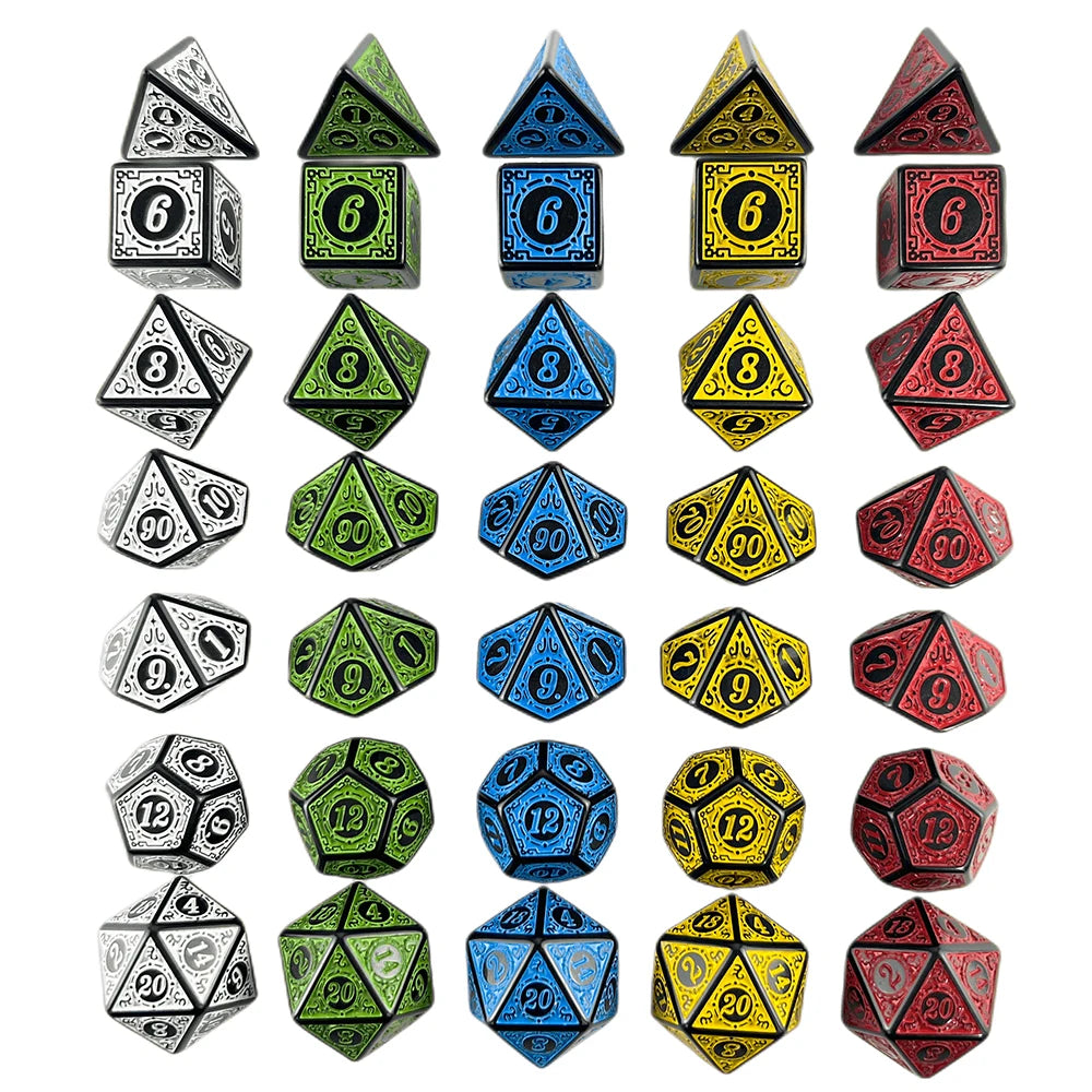 DND Dice Set Polyhedral Dice High Quality Plastic Dice Set Unique Patterns Amazing Retro Font Styles For Role Playing Games