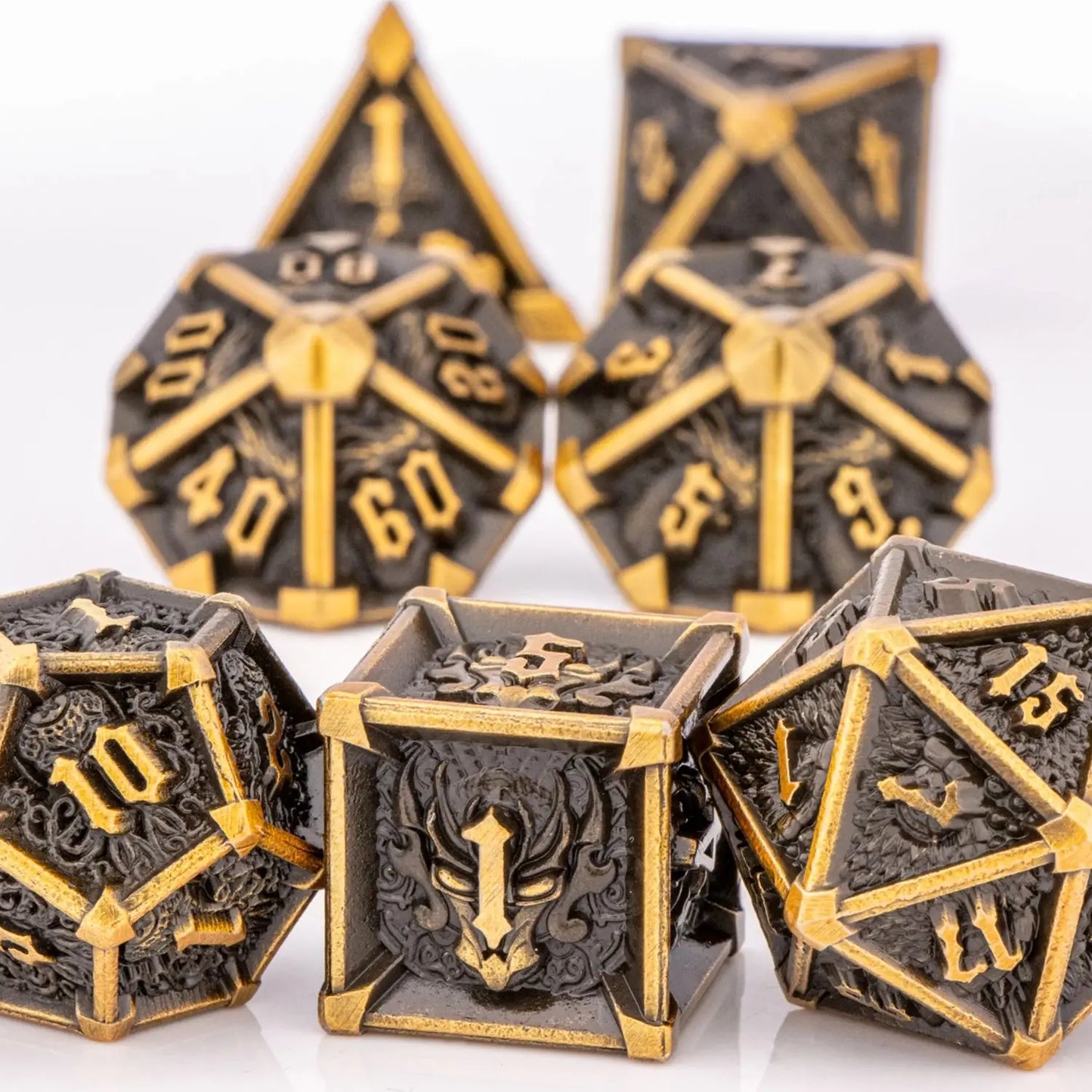 DnD Skull&Dragon Metal Dice Set, Metal Sharp Edge Dice for Dungeons and Dragons, Polyhedral Dice for Table Games, Dnd Metal Dice