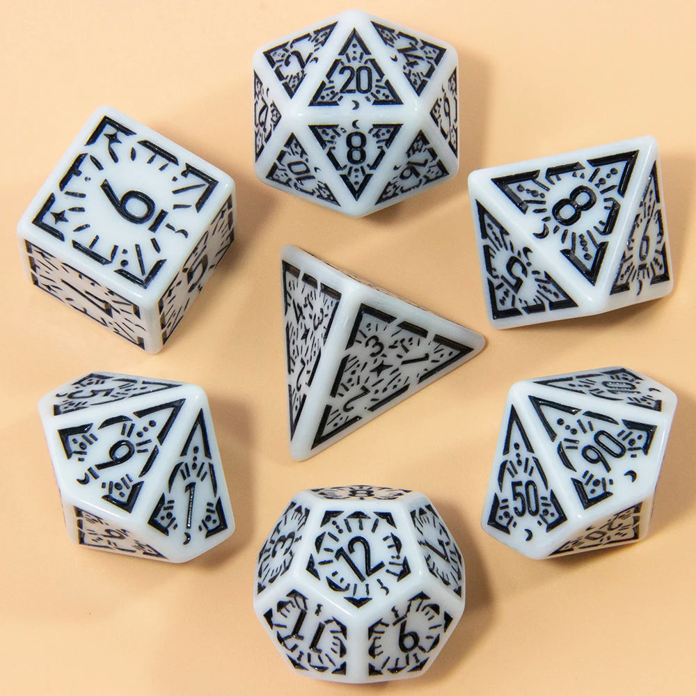 DND Carving Pattern Dice 7Pcs RPG Polyhedral Dice Set for Boardgame As Gift Entertainment Accessories